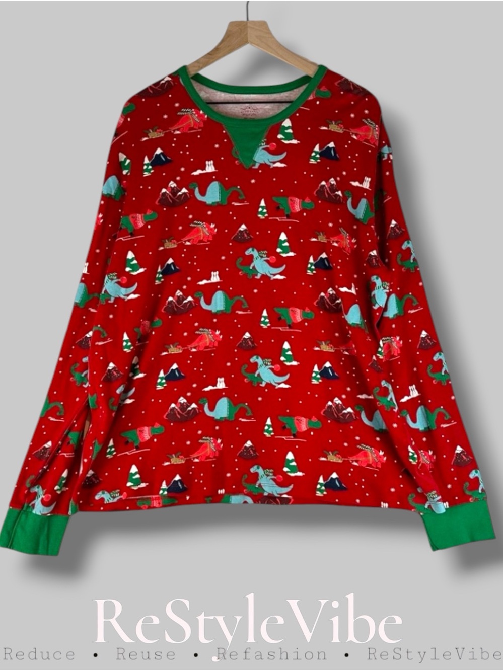 WONDERLAND Men’s Size XXL Shirt Long Sleeve Christmas Dinosaur Print Holiday